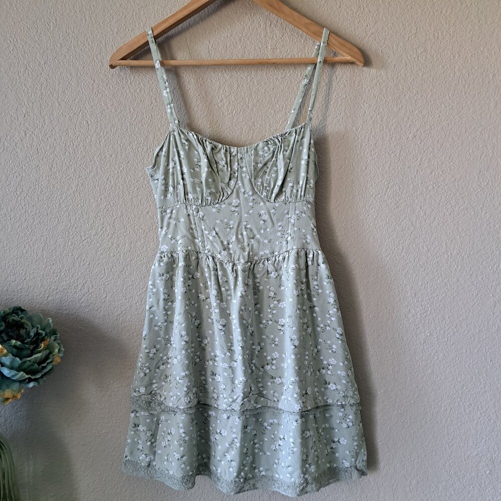 Hollister Modern Cottagecore Green Babydoll Mini Dress Size XS/S
